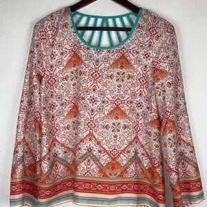 Altar’d State cut out back Aztec geometric blouse long sleeve top size Small EUC